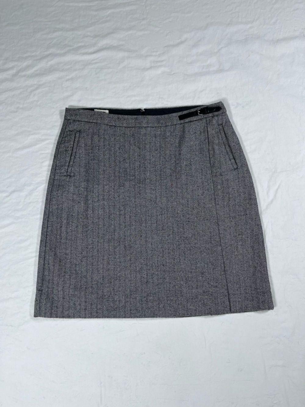 LL Bean Herringbone Skirt Gray Black Womens 12 Classic Fit